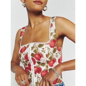 Reformation Tagliatelle Linen Corset Tomato Print Top, milkmaid, cottage size 16
